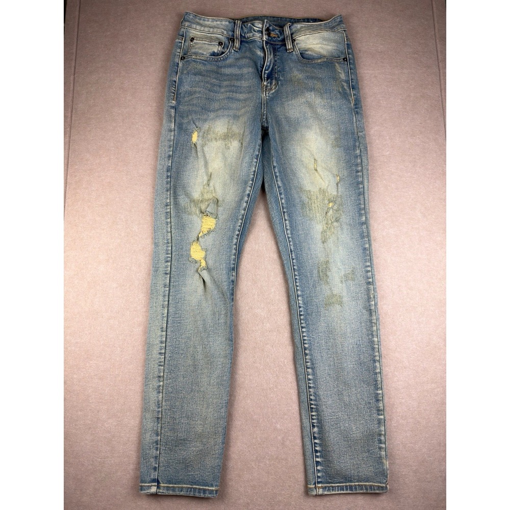 Rue21 Jeans Men's 30x30 Blue Skinny Supreme Flex Distressed‎ Ripped Mid Rise